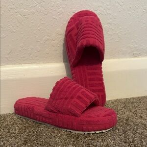 Bright Pink Terry Cloth Slide Sandals